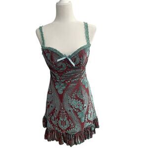 dELiAs Dolls Kill  Retro Y2K Paisley Velvet Lace Mini Slip Dress Sz  Large